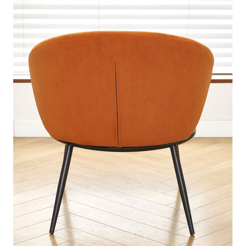 Velvet upholstery metal leg accent chair, Orange Velvet