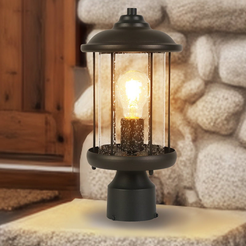 Tête de lanterne d'extérieur à 1 lumière avec poteau et support en verre noir 1 lumière