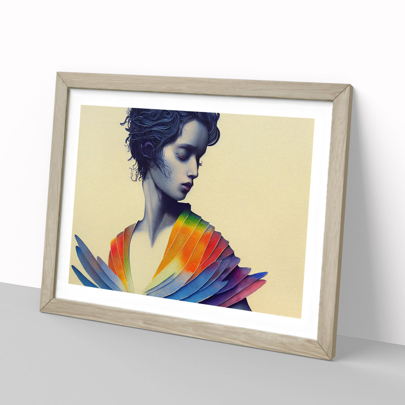 XH1022-10286X Woman In A Rainbow - Single Picture Frame Print, 46cm H x 64cm W, Oak 