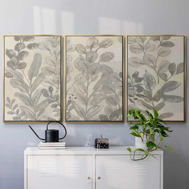 «Leaf Leaf I», reproduction encadrée sur toile 3 pièces, H 40 po x l 78 po x P 2 po, Or