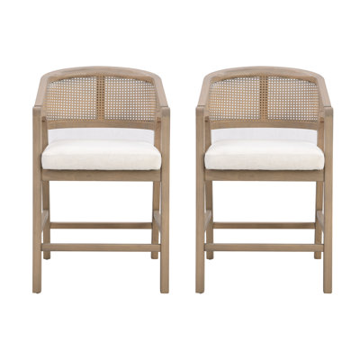 Tabourets de comptoir à dossier ouvert en frêne clair, ensemble luxueux de 2 tabourets de bar en rotin tissé, chaises hautes modernes de style Mid-Century