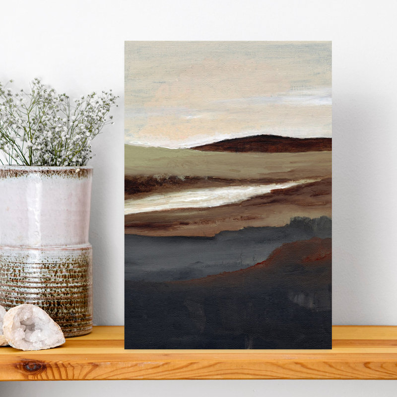 «Earthy River Landscape», paysage pacifique rustique abstrait, art mural, 18" H x 12" W