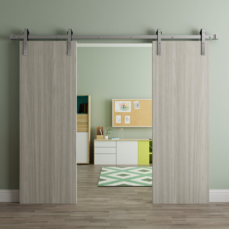 Modern Barn Door - ESSENTIAL 8001 - 6.6FT Rail Track Heavy Hardware Set - Solid Panel Interior Doors, Oak Franko_Silver, 2