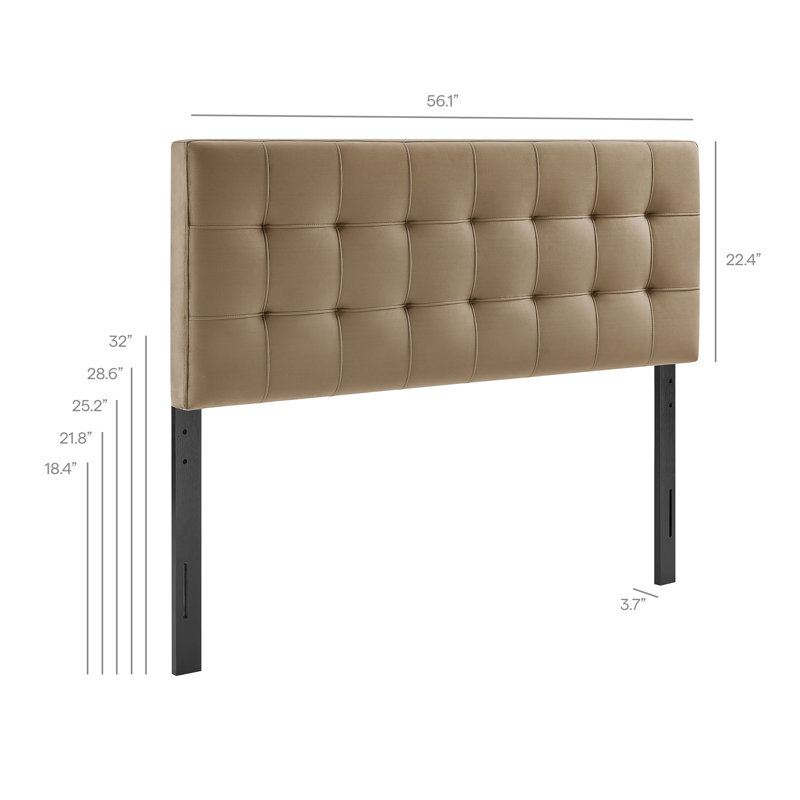 Tête de lit pleine grandeur en velours résistant aux taches Peyton, Taupe, Lit double