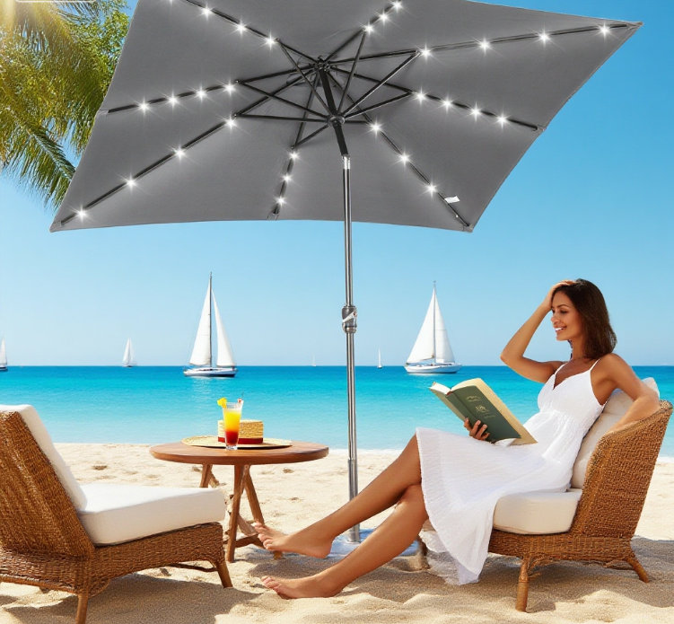 Parasol solaire Sun, parasol de patio éclairé, Gris foncé