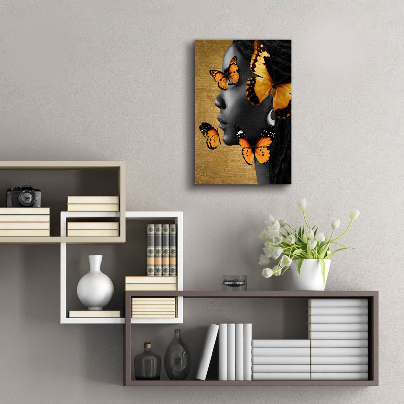 Art mural en verre épique «Papillon doré 1» par Alonzo Saunders, 16 po x 24 po, H 24 po x l 16 po