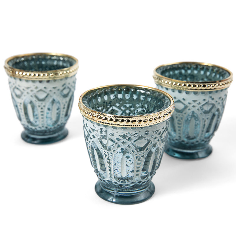 3'' H Glass Tabletop Votive Holder, Frosted Blue