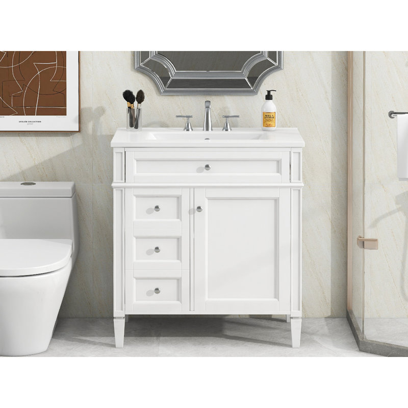 Meuble-lavabo de 30 po avec lavabo, armoire fonctionnelle 2 tiroirs et compartiment basculant, tiroir pratique de conception moderne, pour rangement