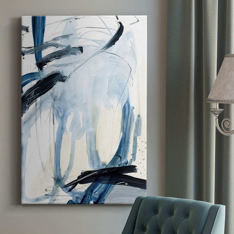 Indigo Swash II - Wrapped Canvas Painting, 12" H x 8" W x 1.5" D