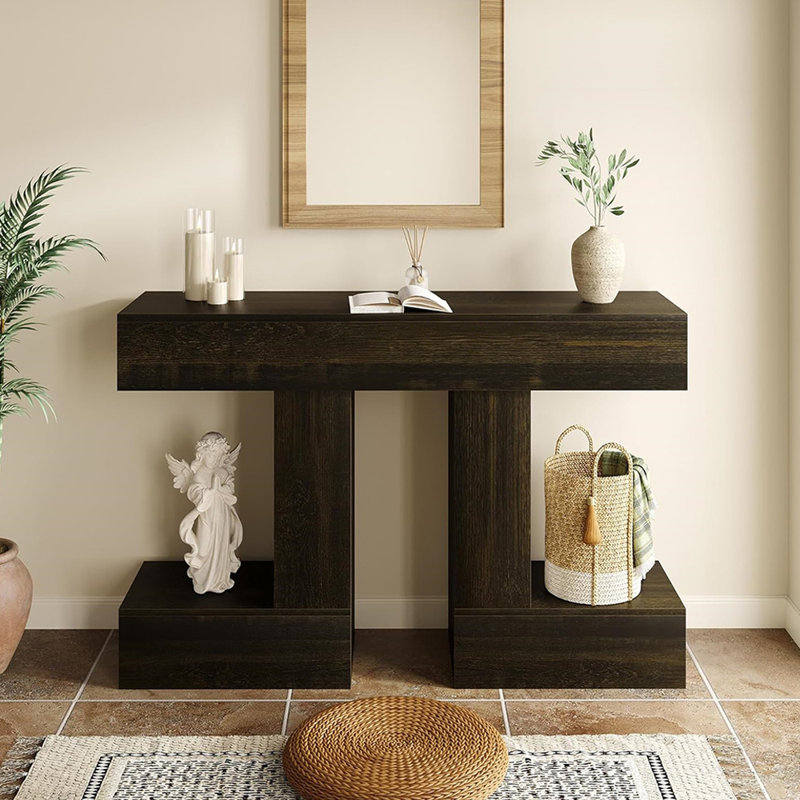 Console américaine de style américain, H 31,5 po x l 63 po x P 11,8 po, Brun-noir
