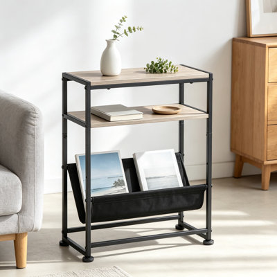 Table d'appoint étroite avec porte-revues, table de chevet mince pour petits espaces, table de chevet industrielle avec rangement intégré, table d'appoint pour salon, canapé et chambre