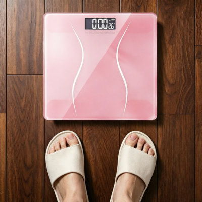 Pink Digital Bathroom Scale,Curved Waist Pattern Body Weight Scale,180kg (396 lbs) Capacity Personal Scale for Home Bathroom