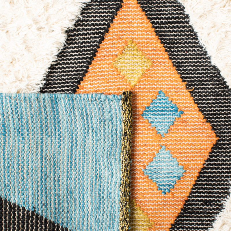 Wynward Hand Woven Wool/Cotton Southwestern Rug in Blue/Orange, Rectangle 6' x 9'