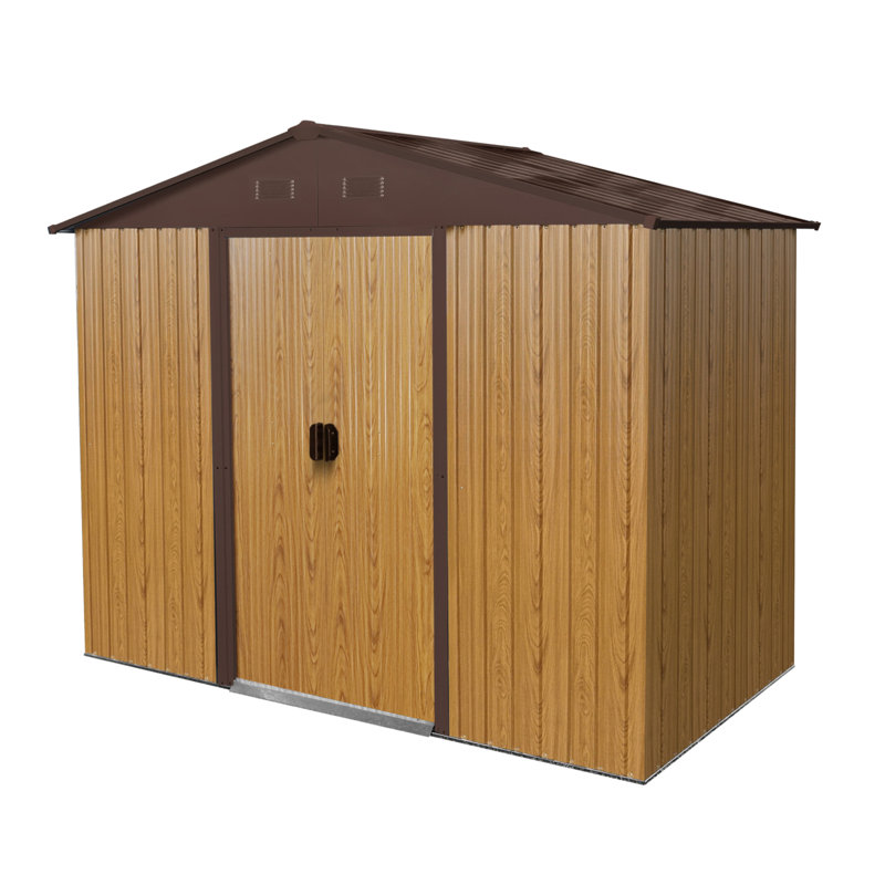 8Ft X 4Ft Outdoor Metal Storage Shed With Sliding Door And Foundation For Backyard, Patio, Lawn, Coffee