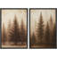 Sépia, pin, forêt, duo, paysage de forêt tranquille, impression sur toile encadrée 2 pièces-120420055-120420056