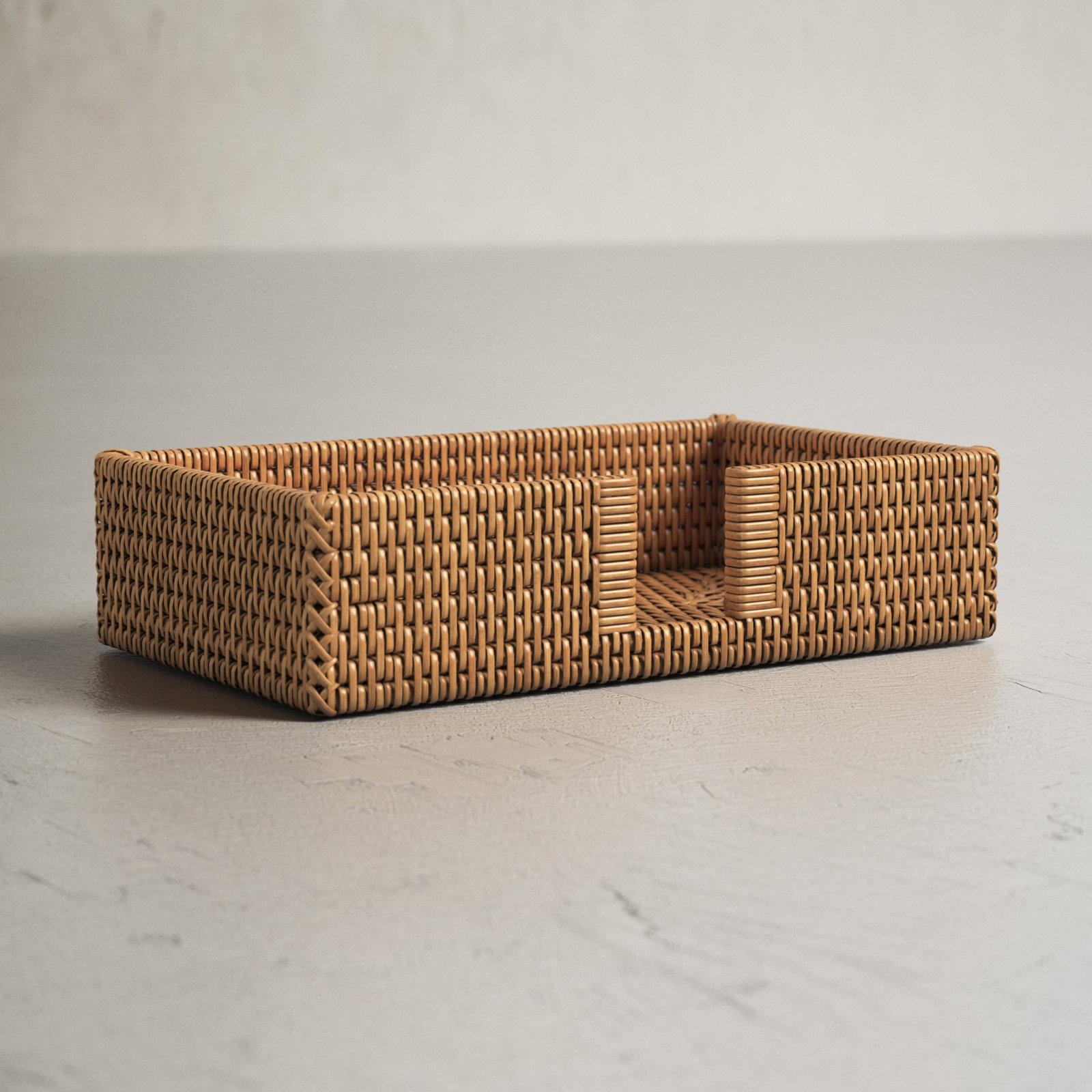 Rattan Guest with Cutout Napkin Holder, Honey Brown