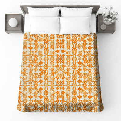 Couvre-lit matelassé orange à motif damassé toutes tailles