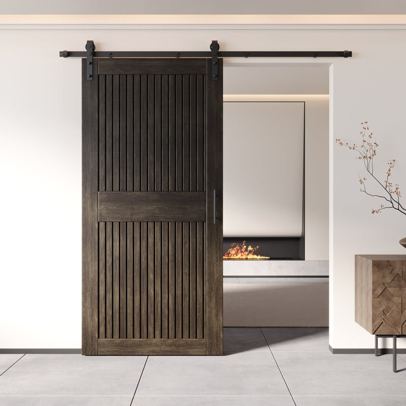 Porte de grange à rayures verticales non assemblée et non assemblée 42 po x 84 po Homacer Ebony, 42 po x 84 po