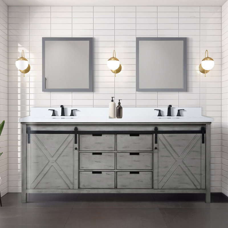 Meuble-lavabo double 80 po X P 22 po D, avec comptoir en marbre de culture, Gris