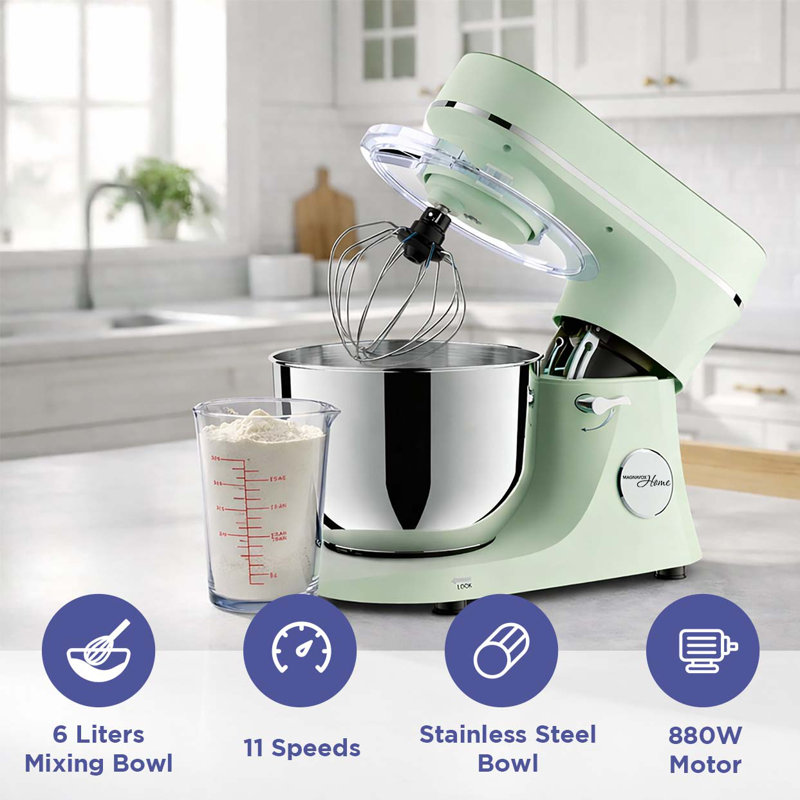 Magnavox Home, 6L Digital Touchscreen Stand Mixer, 11 Speeds, Pistachio, Pistachio