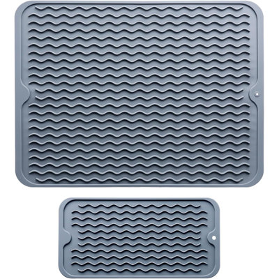 Silicone Dish Drying Mat - 2 Packs Of Non-Slip Silicone Mat Easy Clean Drying Mat Large Heat-Resistant Dish Drainer Mat For Kitchen Counter, Sink, Refrigerator Or Drawer Liner(16"X12", 12''X 6'' GREY)