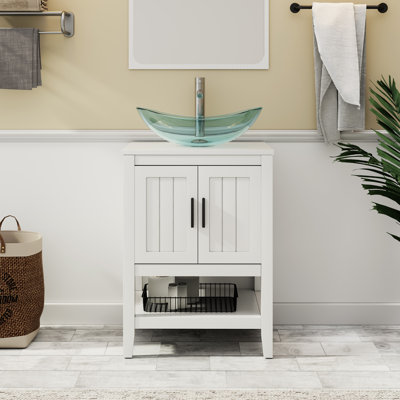 Ensemble de meuble-lavabo simple 24 po avec lavabo vasque, robinet et drain Sharee, assemblage requis