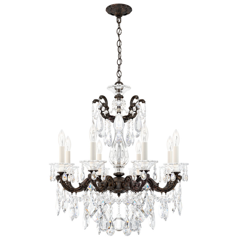 La Scala 8 Light 25in x 28.5in Chandelier in Florentine Bronze with Clear Radiance Crystals, Czech, Heirloom Bronze