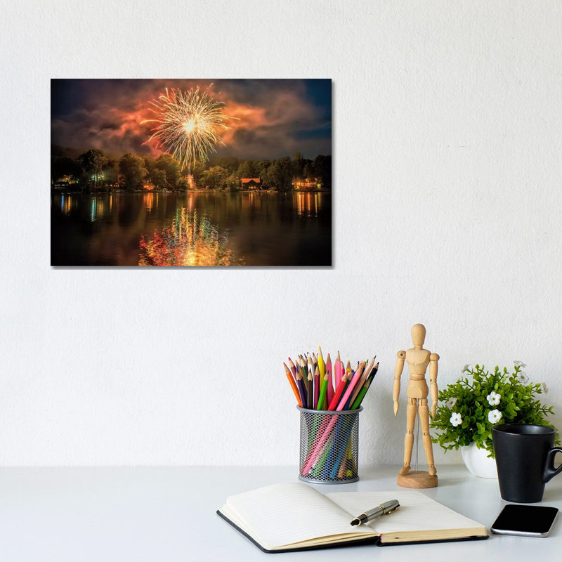 Lake Fireworks by David Gardiner - Print on Canvas, Wrapped Canvas, 20.32cm H x 30.48cm W x 1.91cm D