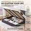 Structure de lit tapissier Annek avec rangement relevable, tête de lit à oreilles de H 40,9 po, lattes de bois et structure en métal, plusieurs tailles et options de tissu disponibles-1542829530-1537809586