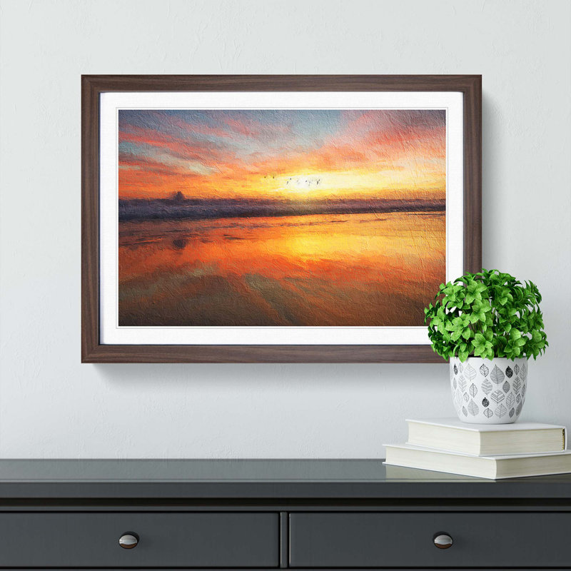 Sunset over San Diego Beach - Picture Frame Painting Print, 27cm H x 36cm W x 2cm D, Walnut Framed