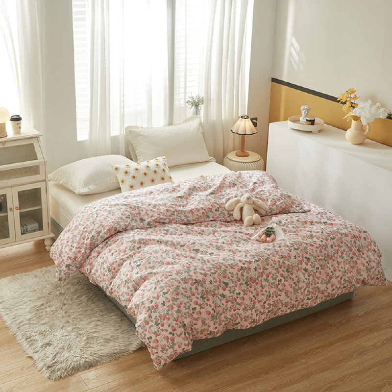 Ensemble de literie à housse de couette à motif floral rose, Housse de couette pour lit simple + 1 taie d'oreil