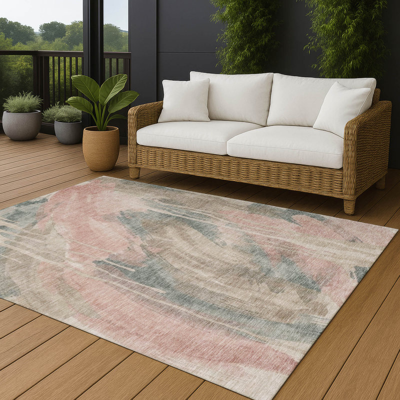 Tapis Chantille ACN3036 abstrait, lavable à la machine, intérieur/extérieur, Rosé, 9 pi x 12 pi