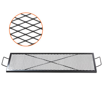 Barbecue pour foyer, rectangulaire en acier de 44 pouces pour le camping, capacité de charge élevée, maille en losange, même chaleur, noir très résistant avec support en X, fête extérieure idéale, transfert,