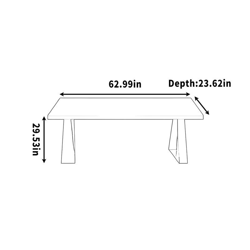 Long bureau en bois pour étudier / travailler avec de l'acier au carbone, H 29,53 po x l 62,99 po x P 23,62 po