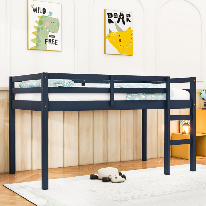 Lit mezzanine simple avec grand espace de rangement et échelle, Bleu