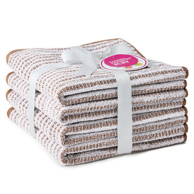 TOWN & COUNTRY PLAY 4-Piece Striped Reversible Terry Brights Hand Towel Set, 20x30-Inch, 100% BCI Cotton
