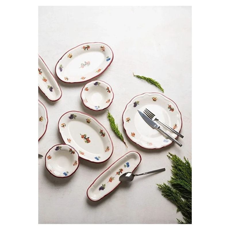 Elegant 14-Piece Breakfast Set, 100% Porcelain | Includes 6 Service Plates (7.9 inches), 4 Joker Bowls (3.9 inches), 2 Oil Plates (7.5 x 4.7 inches), 2 Platters (7.9 x 2.8 inches) | Dishwasher & Microwave Safe, Perfect for Stylish Dining
