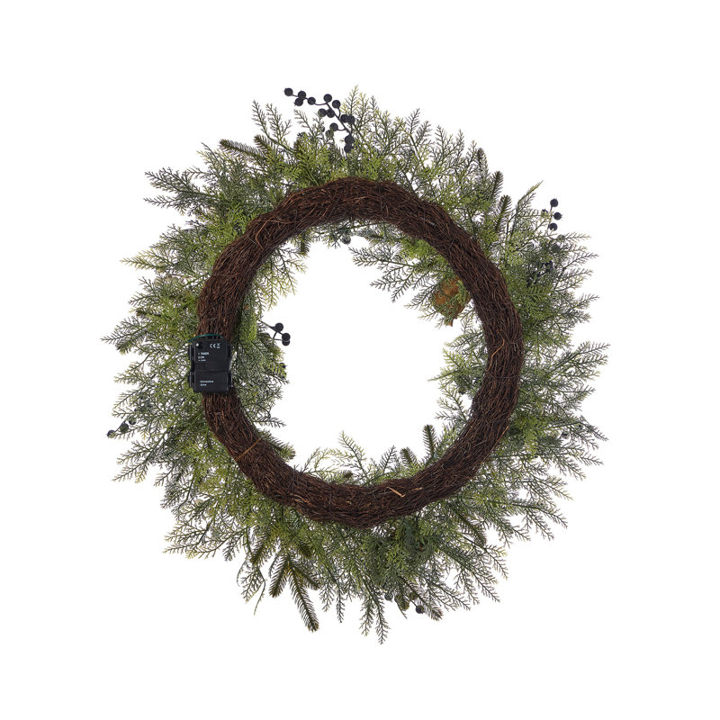 Mixed Mica Foliage with Blueberries and Harmony Bells 30in Wreath Pre-Lit Fairy Lights B/O