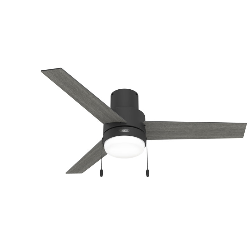 52" Brunner 3 - Blade Low Profile Ceiling Fan With LED Light Kit And Pull Chain, Black/Gray/Brown