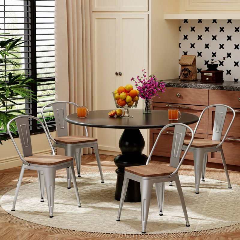 Chaise d'appoint à dossier haut 18 po avec sièges en bois, Argent argent