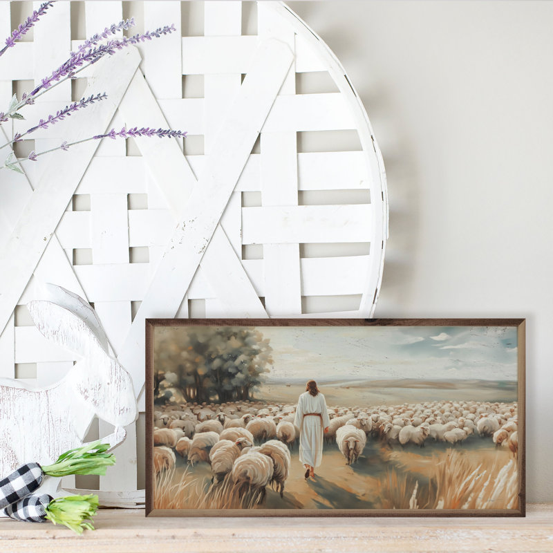 Jésus avec son troupeau, H 12 po x l 24 po