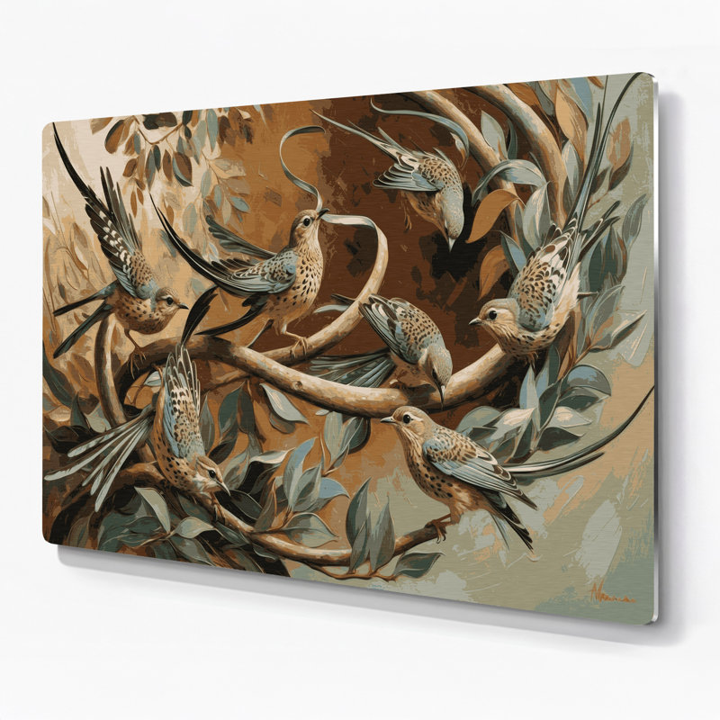 Birds Speckled Mousebird Brown Metal Wall Art, 11" H x 14" W