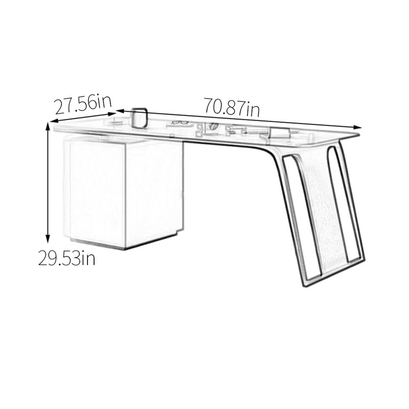 Bureau unique en pierre frittée, Doré / Blanc, H 29,53 po x l 70,87 po x P 27,56 po