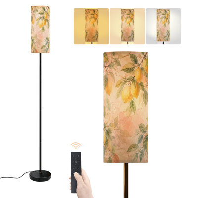 Floor Lamp Lemon Branch Yellow Citrus Fruits Green Leaves Vintage Watercolor Dimmable Modern Standing Lamp with Remote Control Footswitch Bulb Lampshade Tall Pole Corner Lamp for Living Room Bedroom Office