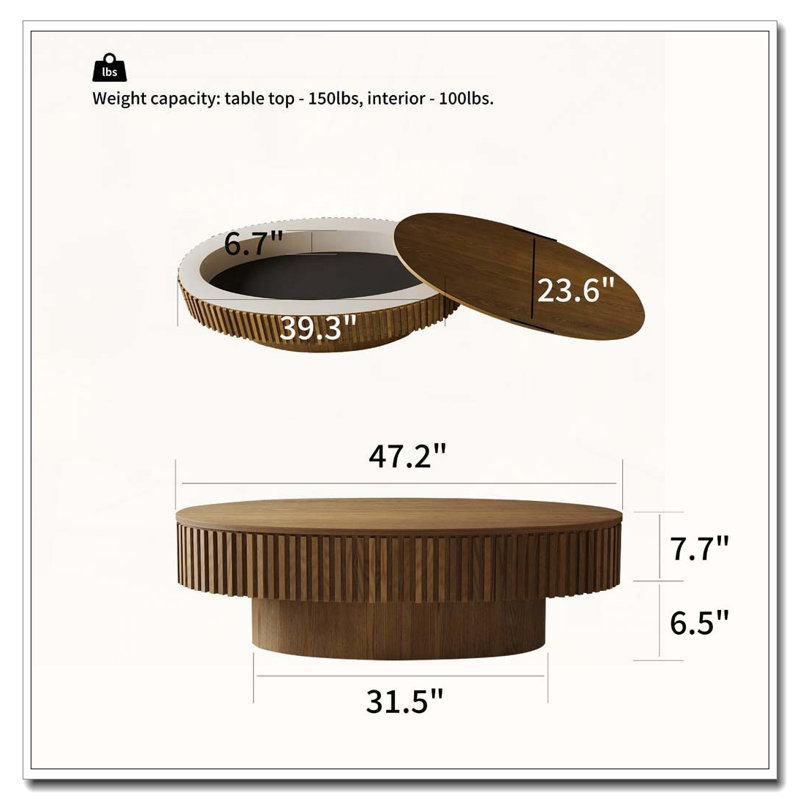 Table basse 47 po avec rangement en bois massif