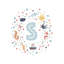 Lettre illustrée bleue - reproduction-52820607-52820618-52820610