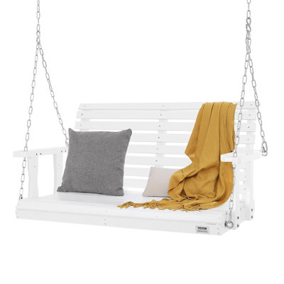 Balancelle en bois 4 pi, balancelle de patio pour la cour et le jardin, capacité de charge élevée améliorée de 880 lb, banc de balançoire robuste avec chaînes suspendues pour l'extérieur, blanc