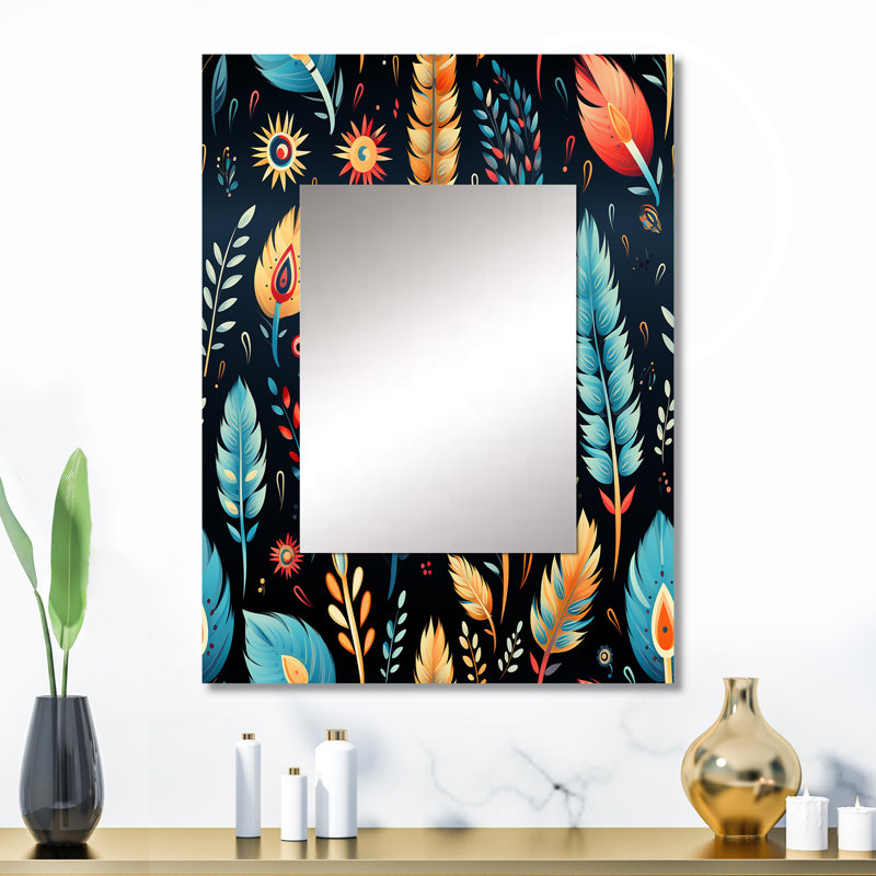 Aledra Eclectic Nomad Boho Pattern - Paisley  Mirror, Glam Decorative Wall Mirror, Printed Metal Art, 32" x 24"