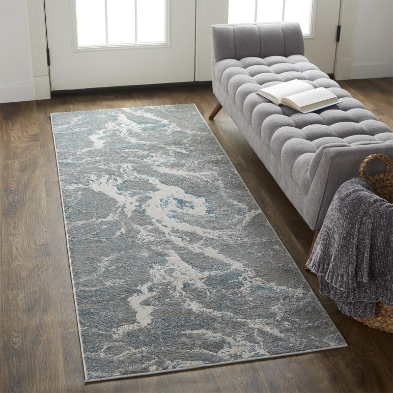 Tapis argenté / gris / ivoire Sarko, Tapis de couloir 2 pi 10 po x 7 pi 10 po