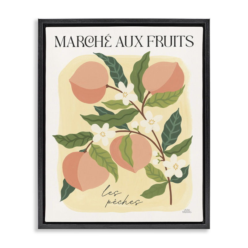 "Marche aux pêche", art mural encadré par Wild Apple, Cadre flottant noir de jais, H 21 po x l 17 po